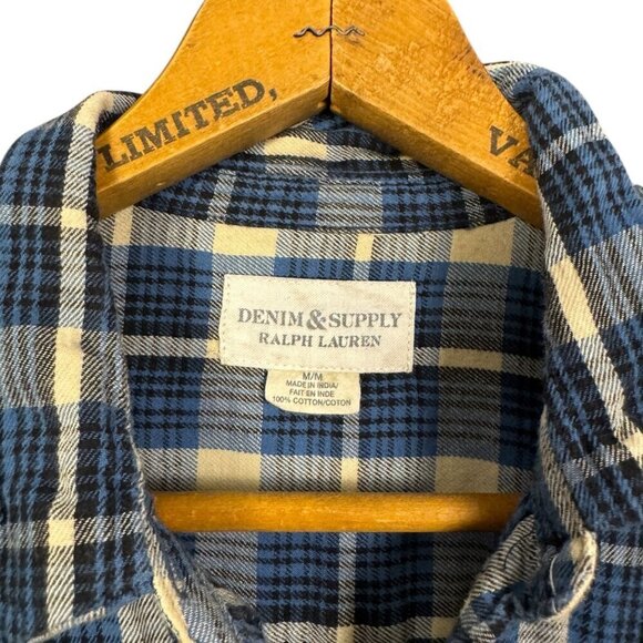 Ralph Lauren Denim & Supply Flannel Shirt Medium Plaid Blue - Picture 3 of 5